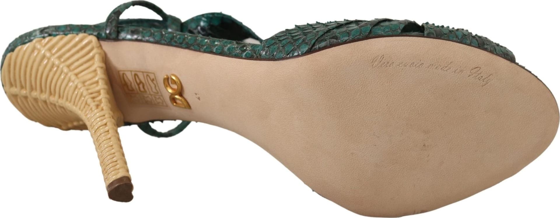 Dolce & Gabbana Green Python Strap Sandals Heels Shoes - 2