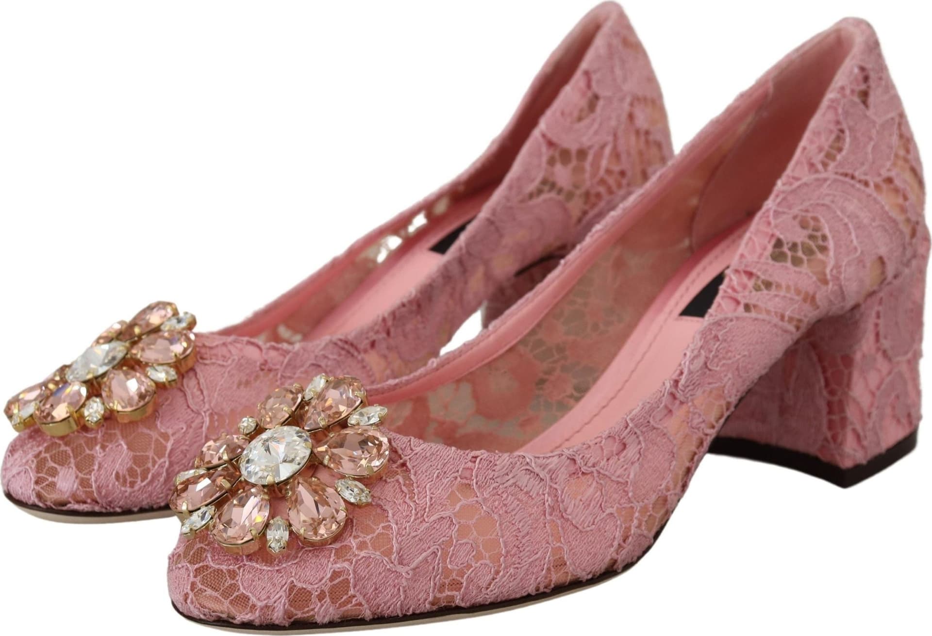 Dolce & Gabbana Pink Taormina Lace Crystal Pumps Pastel Shoes - 2