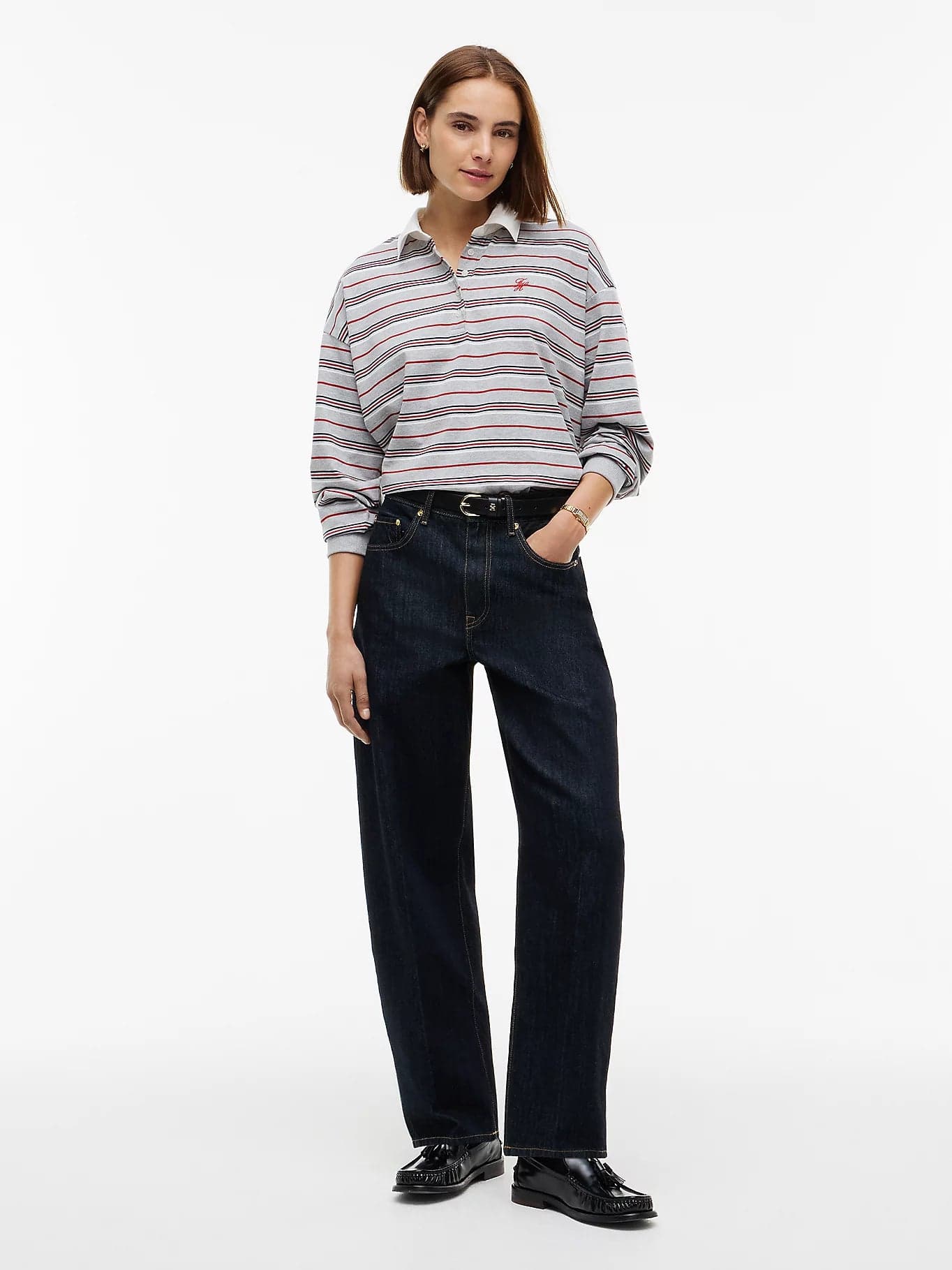 Tommy Hilfiger Felpa Donna stile polo relaxed fit a righe rugby WW0WW516280CS - 2