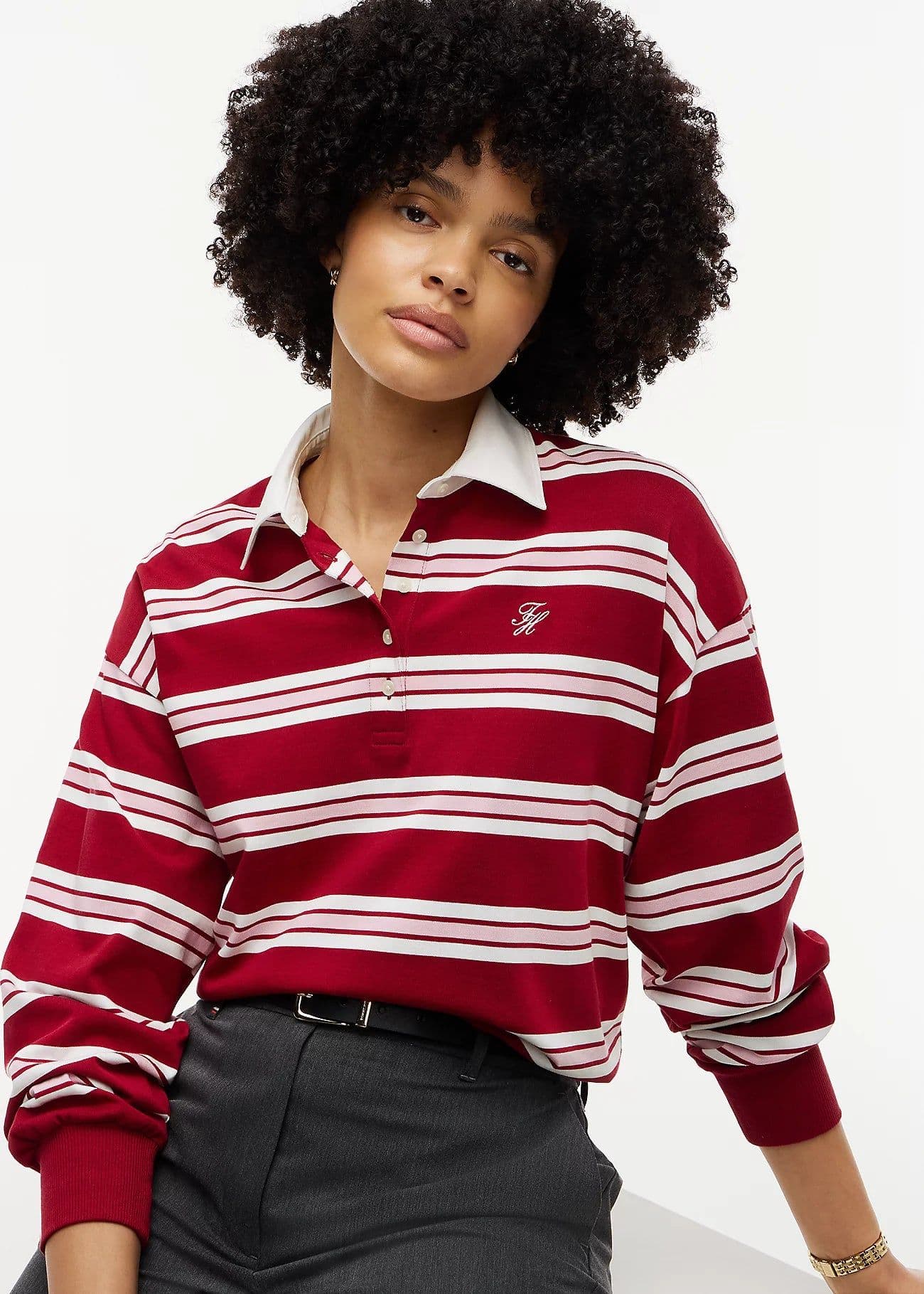 Tommy Hilfiger Felpa Donna stile polo relaxed fit a righe rugby WW0WW516280EX - 3