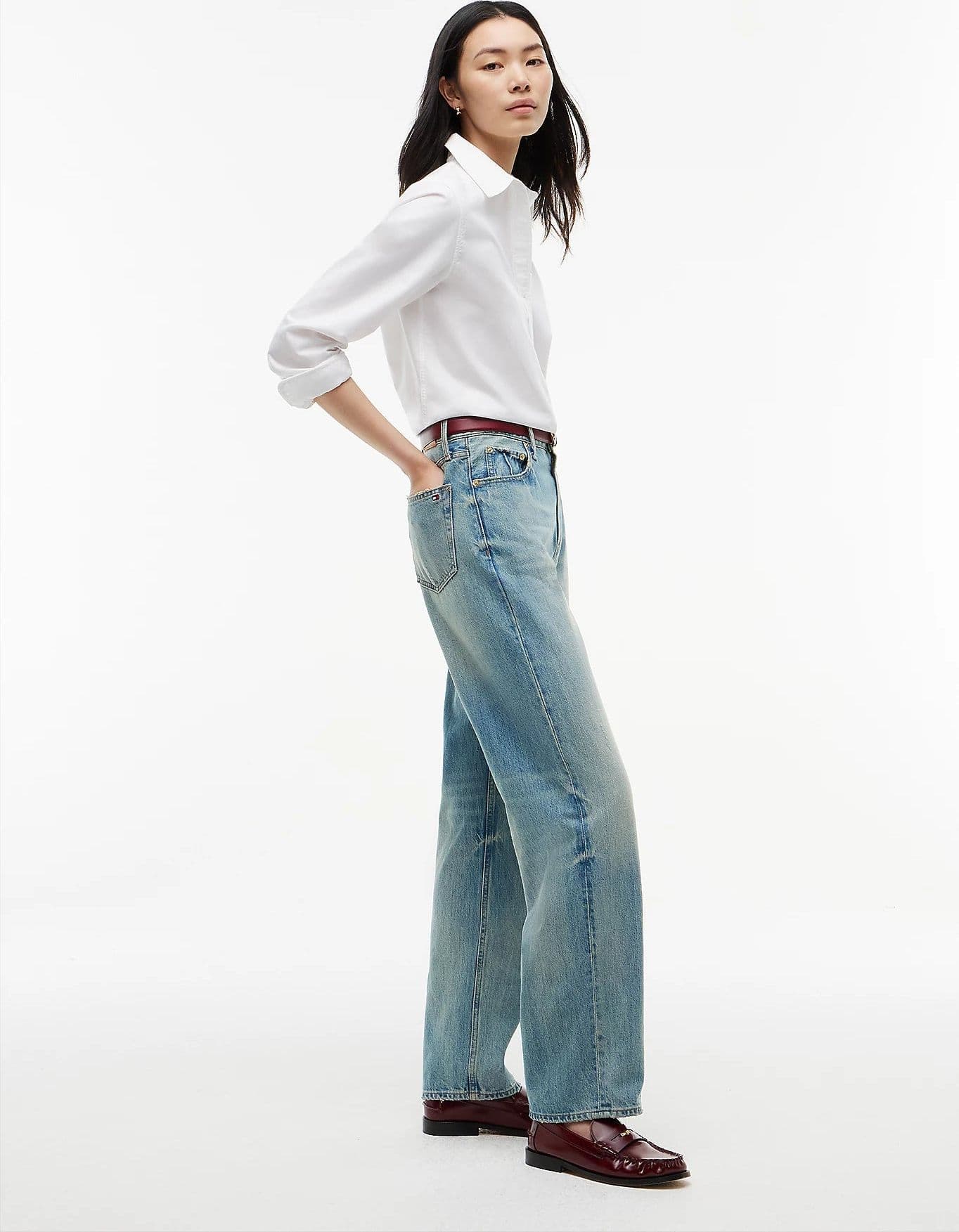 Tommy Hilfiger Jeans Donna Sarah straight fit a vita alta sbiaditi WW0WW514031BA - 2