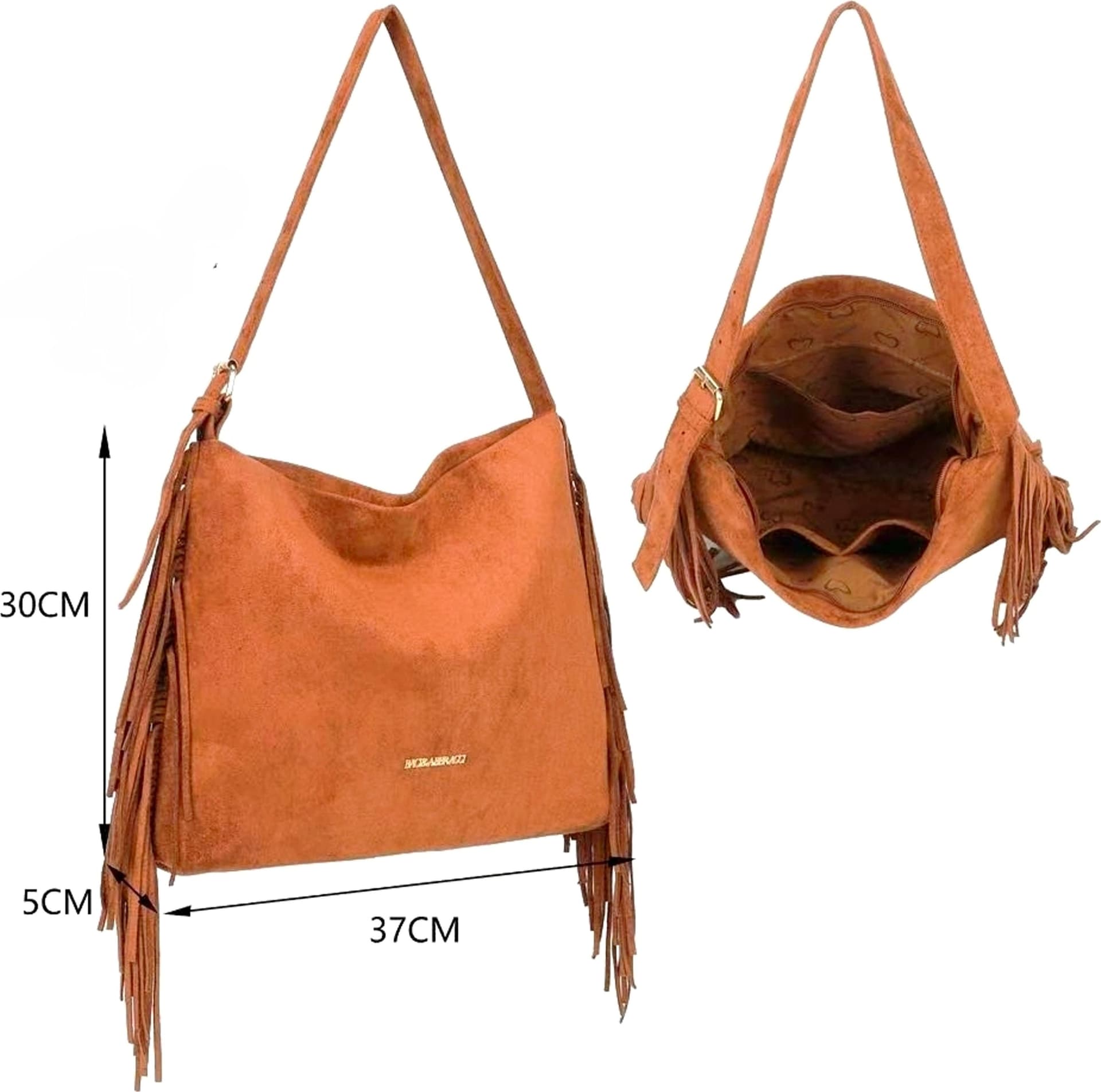 Borsa a Spalla Baci e Abbracci in Camoscio con Frange Laterali - 7