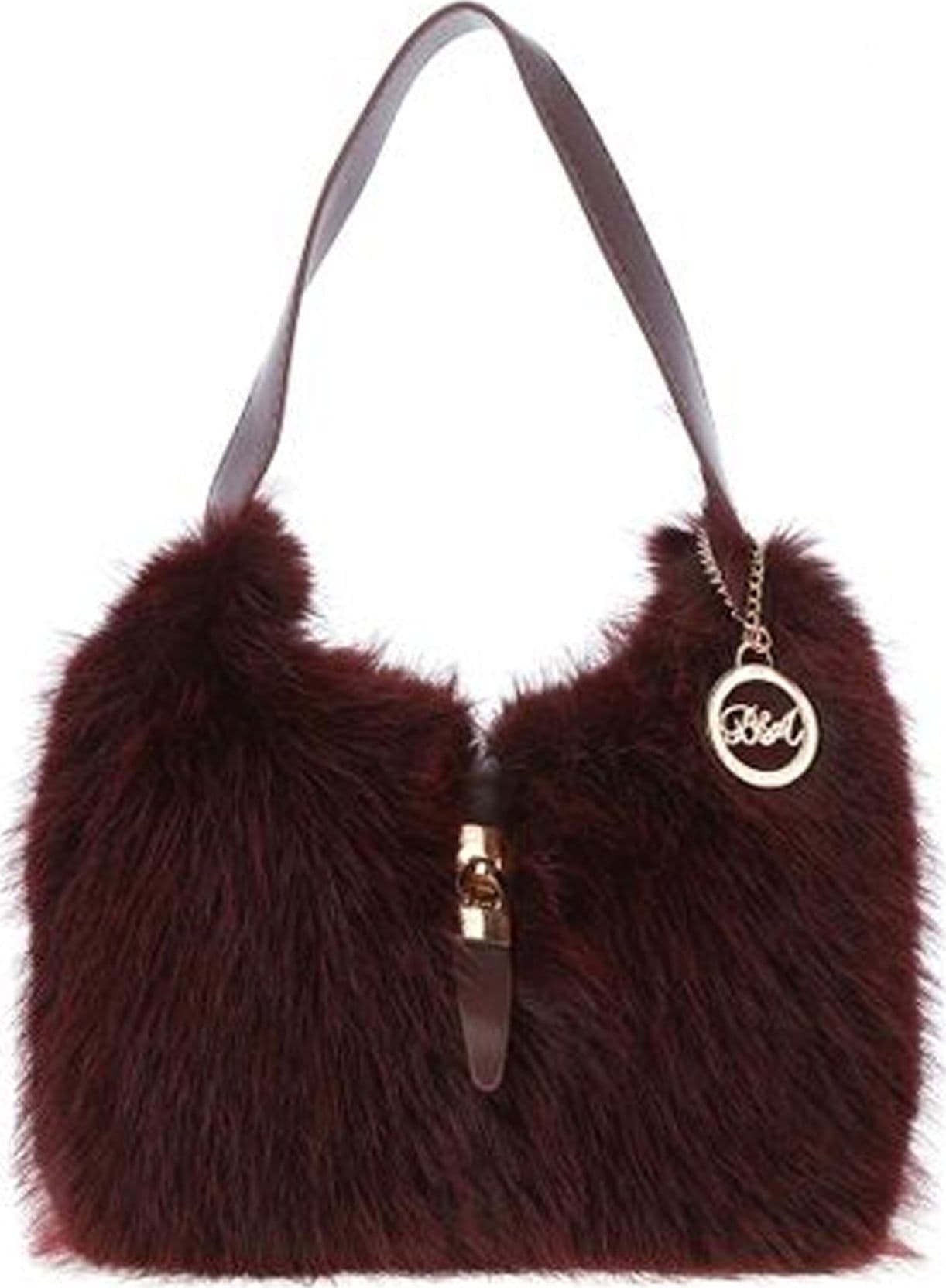 Borsa a Spalla Baci e Abbracci in Ecopelliccia a Pelo Lungo con Pendente - 4