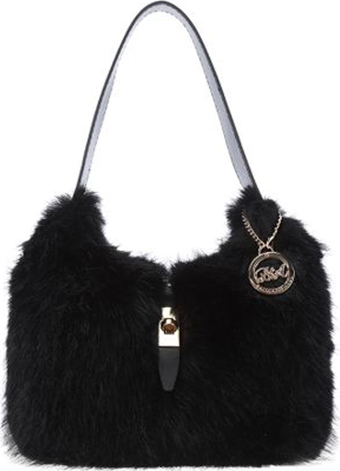 Borsa a Spalla Baci e Abbracci in Ecopelliccia a Pelo Lungo con Pendente - 7