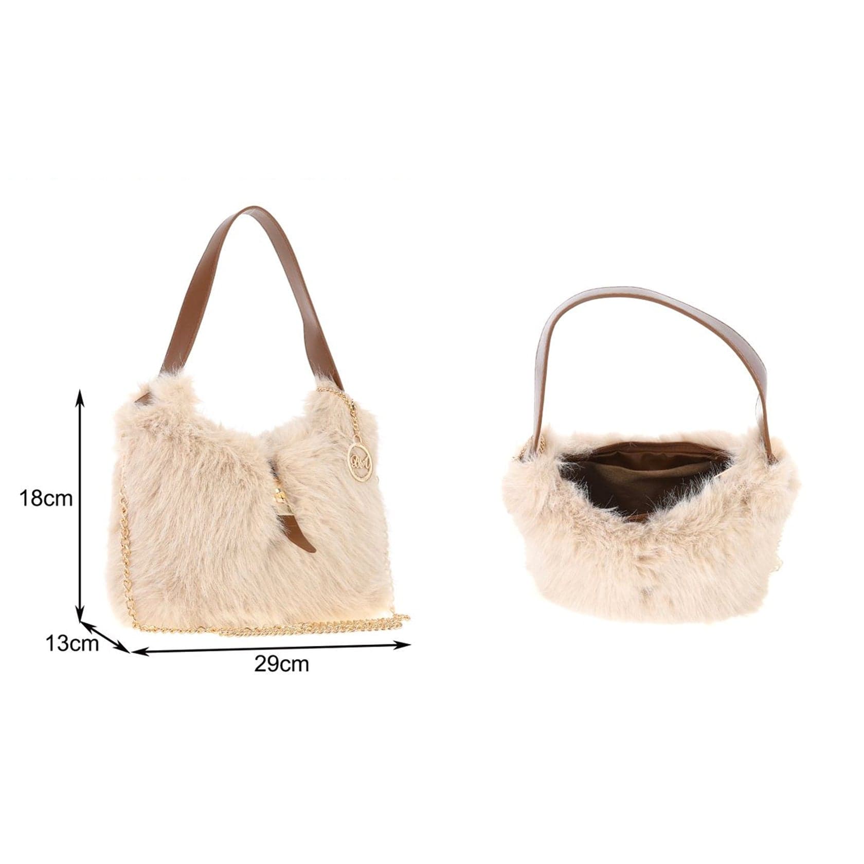 Borsa a Spalla Baci e Abbracci in Ecopelliccia a Pelo Lungo con Pendente - 8