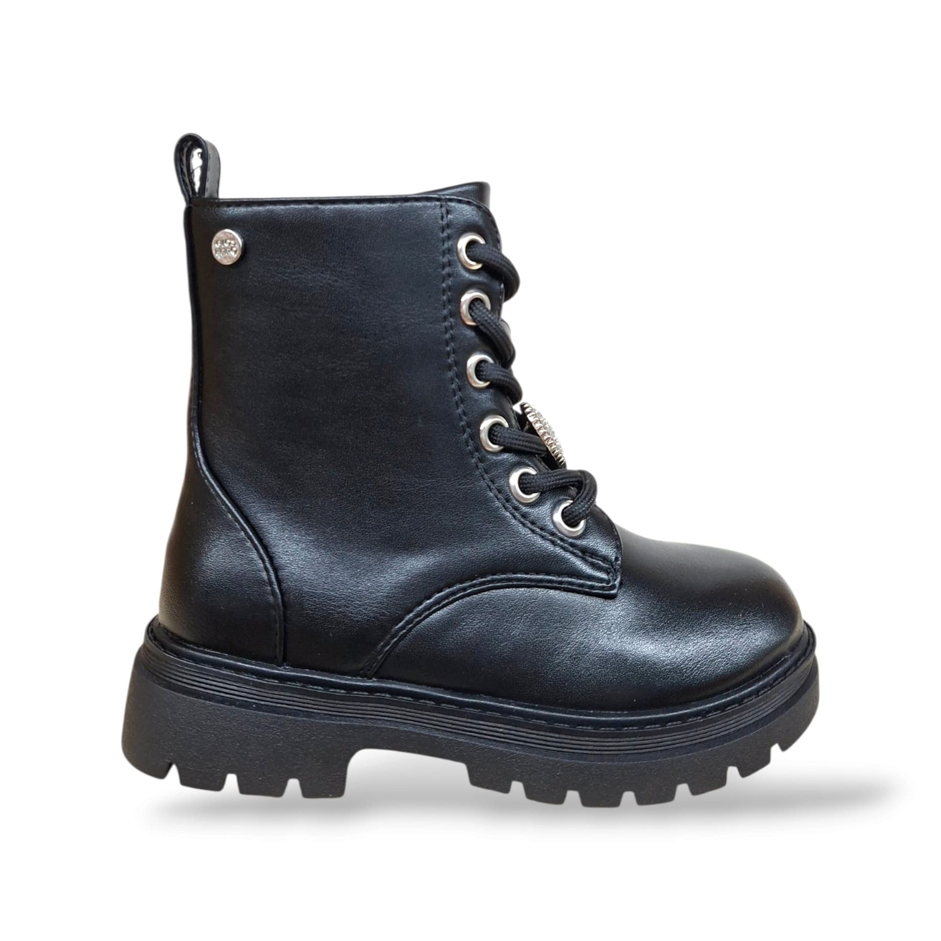 Gioseppo 80992 Anfibio Bambine e Ragazze Nero | Pelle Cuoricino Strass Removibile Lacci Zip Laterale Glam Rock | Taglie 26-31 | Scarpetteria Gica - 6