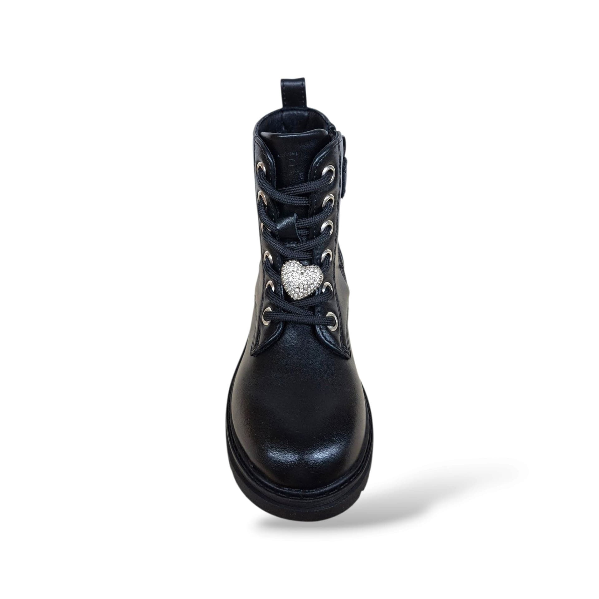 Gioseppo 80992 Anfibio Bambine e Ragazze Nero | Pelle Cuoricino Strass Removibile Lacci Zip Laterale Glam Rock | Taglie 26-31 | Scarpetteria Gica - 4