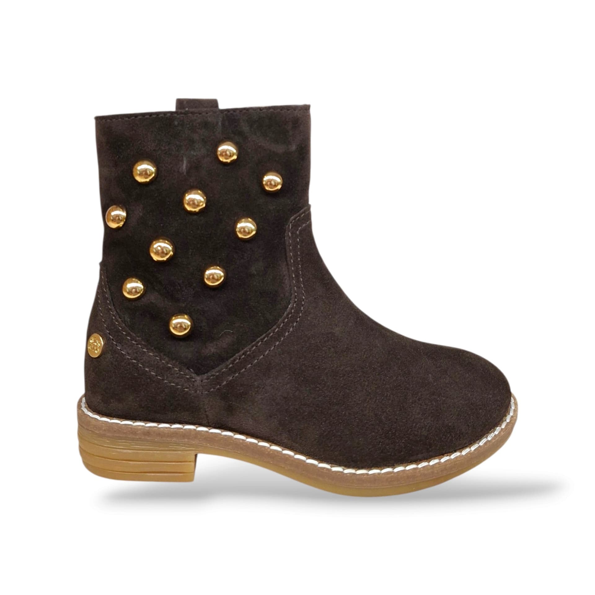 Gioseppo 80774 Stivaletto Motociclista Borchie Bambine e Ragazze Marrone Dorato | Suede Crosta Zip Laterale Boho Chic Autunnale | Taglie 26-39 | Scarpetteria Gica