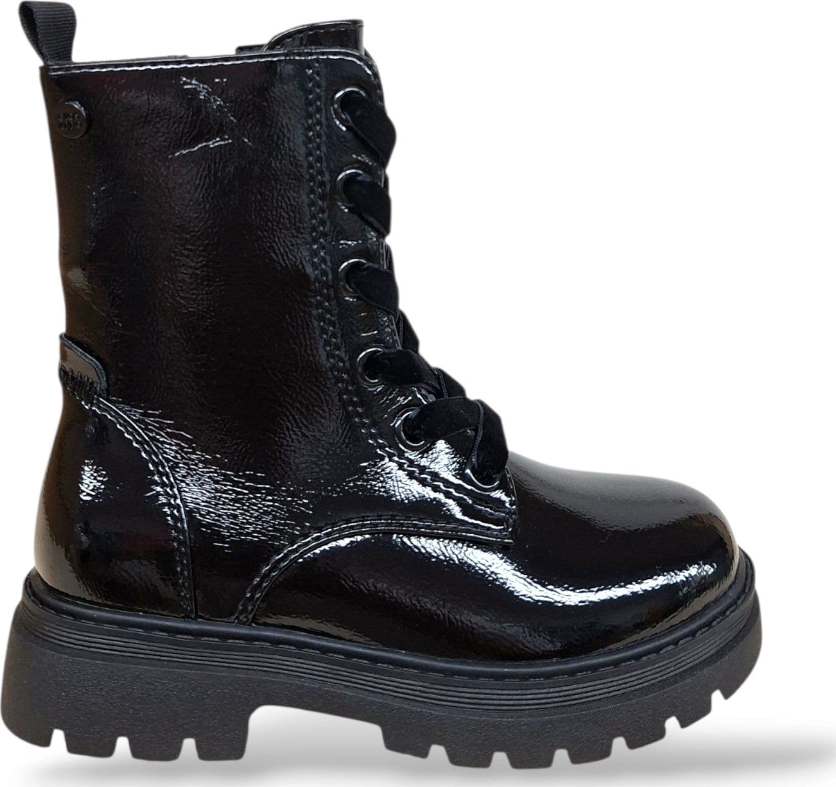 Gioseppo 80990 Anfibio Bambine e Ragazze Nero | Pelle Naplak Lucida Laccio Velluto Zip Laterale Fashion | Taglie 26-31 | Scarpetteria Gica
