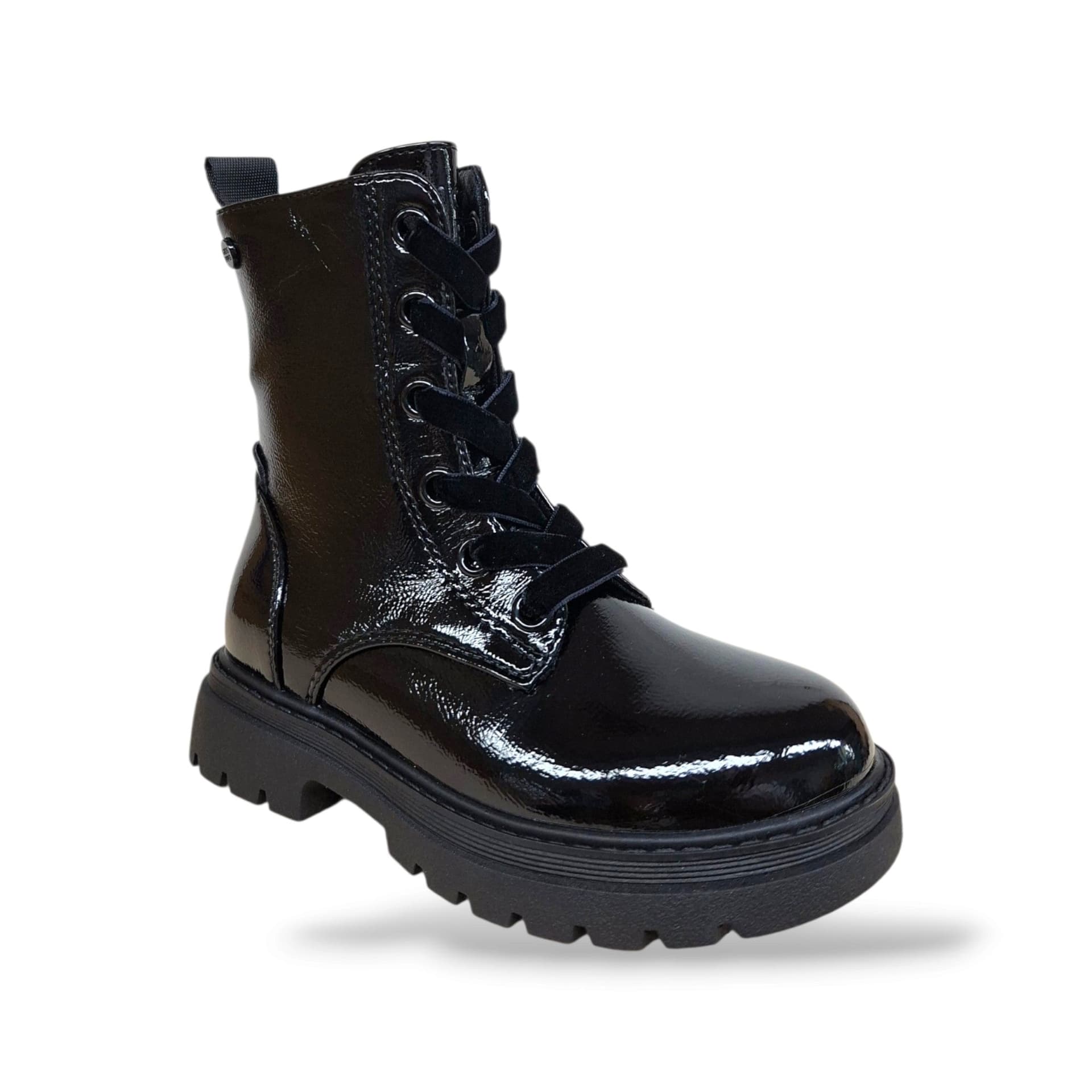 Gioseppo 80990 Anfibio Bambine e Ragazze Nero | Pelle Naplak Lucida Laccio Velluto Zip Laterale Fashion | Taglie 26-31 | Scarpetteria Gica - 2