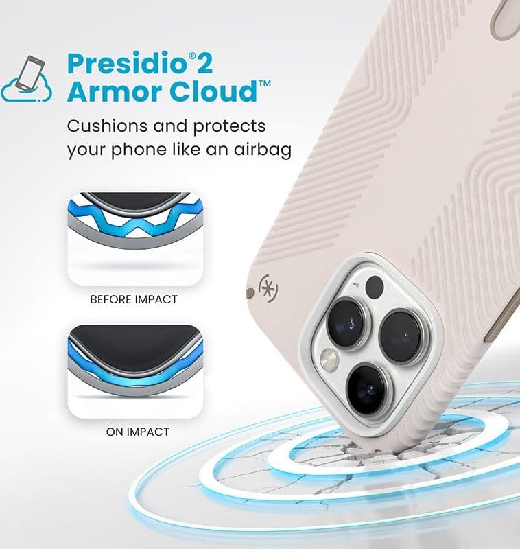Speck Presidio2 Grip ClickLock e MagSafe - Custodia per iPhone 16 Pro Max (Osso sbiancato / Oro antico / Marrone nocciola) - 4