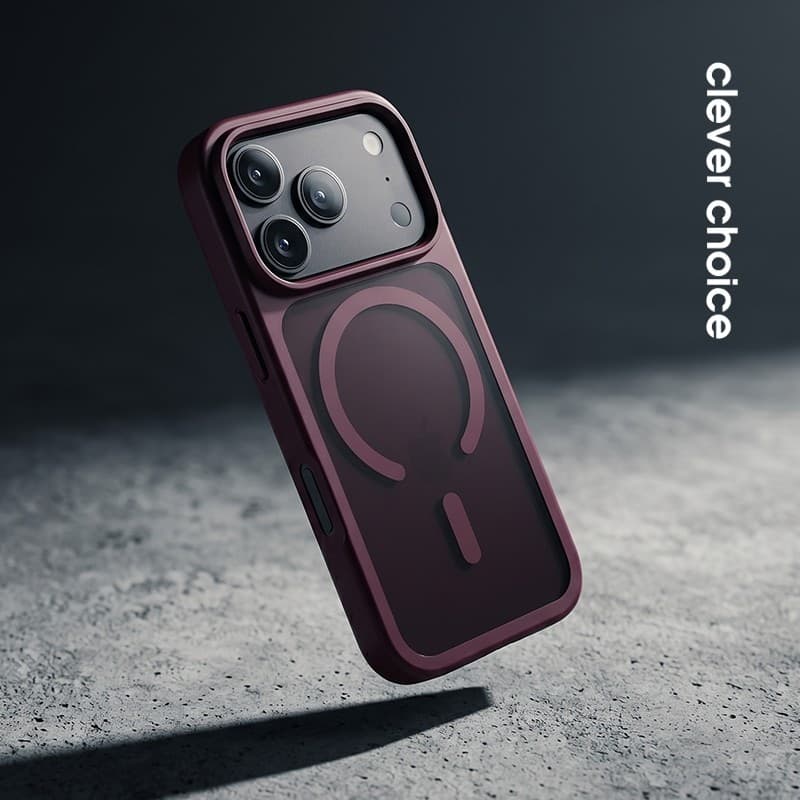 Crong Hybrid Matte Magnetic - Custodia MagSafe per iPhone 18 Pro / 17 Pro (Bordeaux) - 3