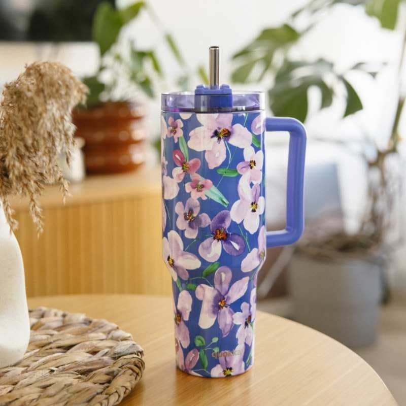 Quokka Stream - Tazza termica in acciaio inossidabile da 1200 ml con cannuccia (Flower Dusk) - 3