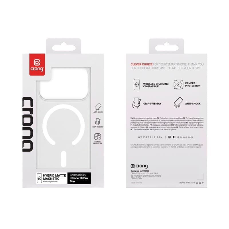 Crong Hybrid Matte Magnetic - Custodia MagSafe per iPhone 18 Pro Max / 17 Pro Max (Bianco) - 7