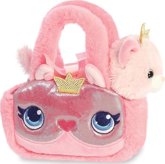 Fancy Pals – Peluche principessa gatta con corona dorata in borsa rosa 20 cm ecologica
