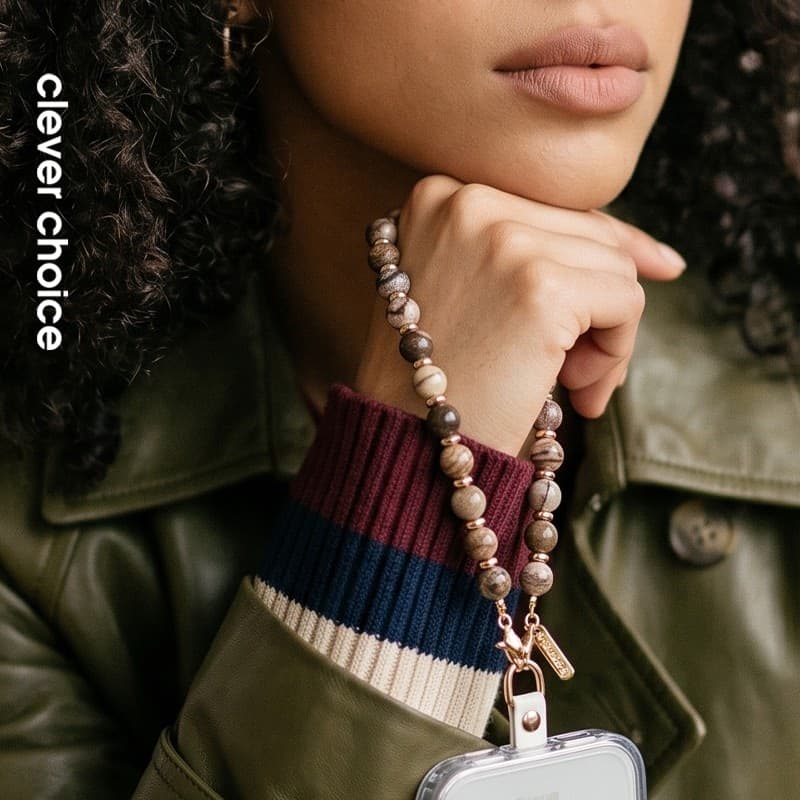 Crong Phone Charm - Ciondolo per cordino del telefono (Agata marrone) - 2