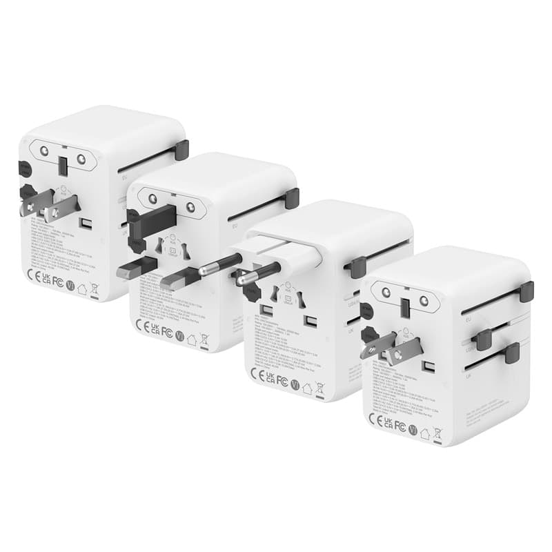 Adattatore da viaggio universale Crong One World – Adattatore da viaggio GaN universale 45W per Regno Unito/UE/USA/AU (bianco) - 7