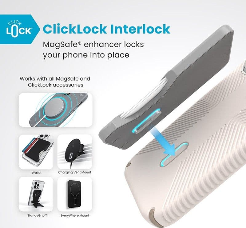 Speck Presidio2 Grip ClickLock e MagSafe - Custodia per iPhone 16 Pro (Osso sbiancato / Oro antico / Marrone nocciola) - 2