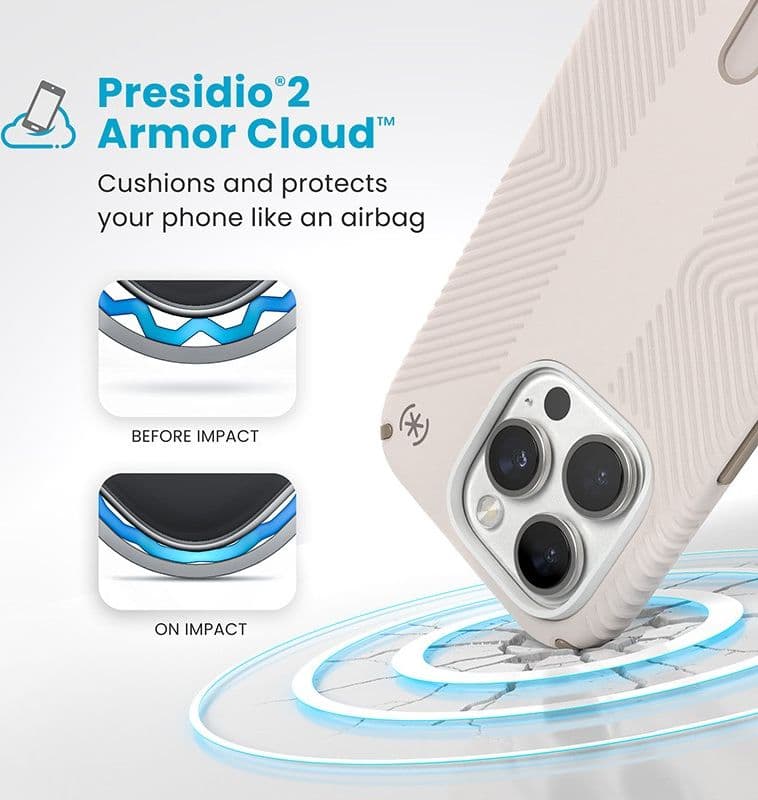 Speck Presidio2 Grip ClickLock e MagSafe - Custodia per iPhone 16 Pro (Osso sbiancato / Oro antico / Marrone nocciola) - 4