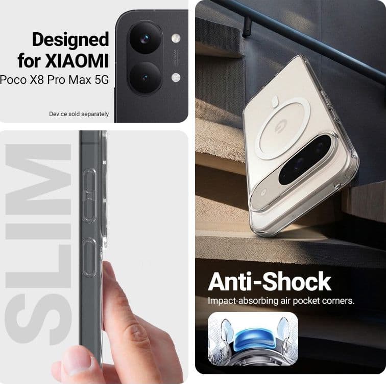 Crong Hybrid Clear Magnetic - Custodia MagSafe per Xiaomi POCO X8 Pro Max 5G (Trasparente) - 2