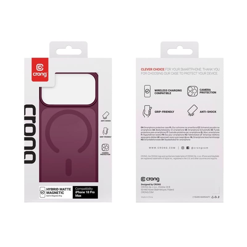 Crong Hybrid Matte Magnetic - Custodia MagSafe per iPhone 18 Pro Max / 17 Pro Max (Bordeaux) - 4