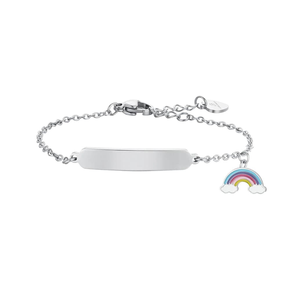 LUCA BARRA - BRACCIALE BAMBINA IN ACCIAIO CON ARCOBALENO E PIASTRA