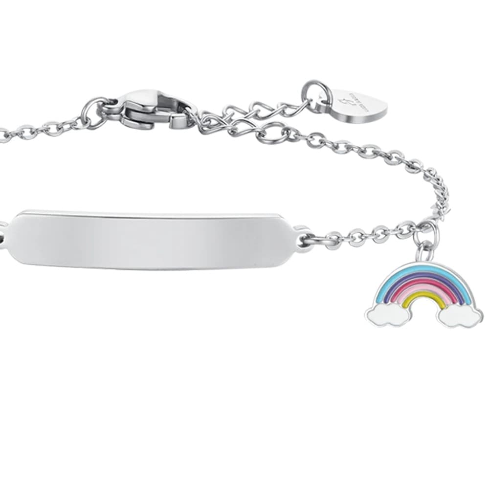 LUCA BARRA - BRACCIALE BAMBINA IN ACCIAIO CON ARCOBALENO E PIASTRA - 2