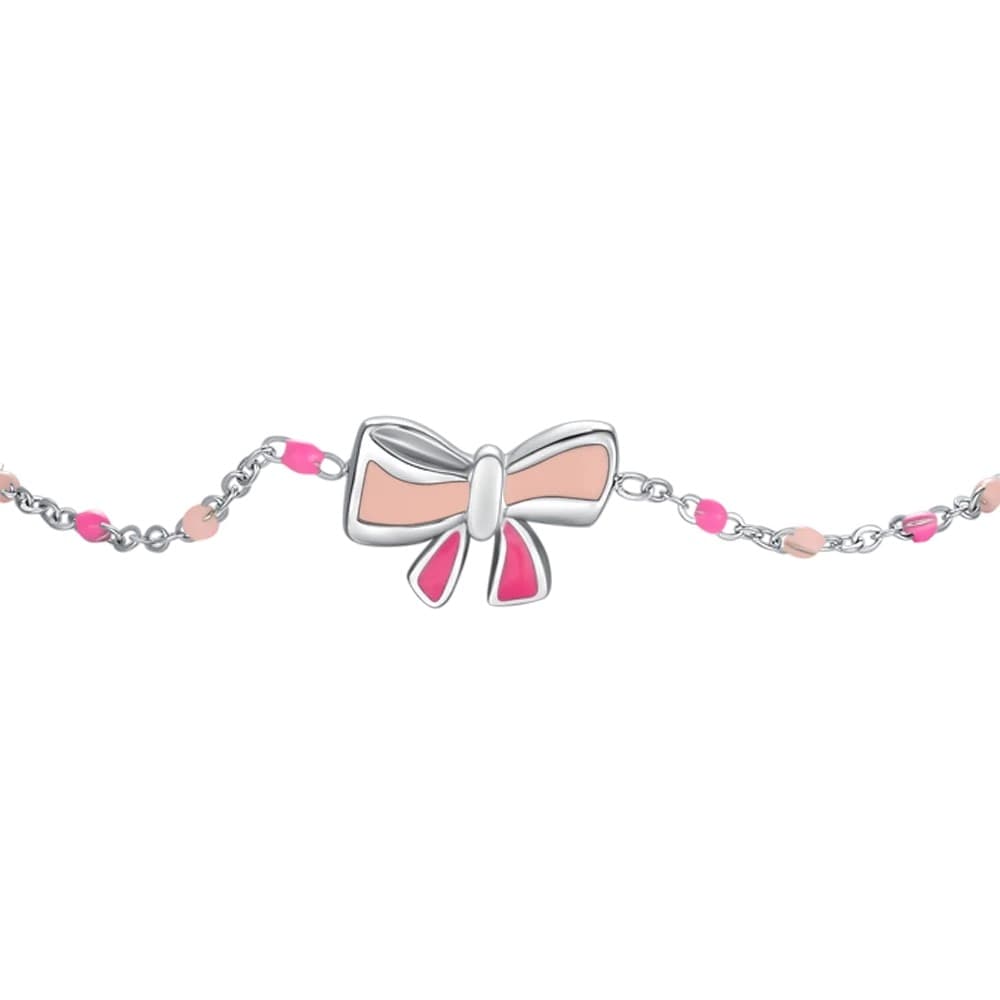 LUCA BARRA - BRACCIALE IN ACCIAO, FIOCCO CON SMALTO ROSA E FUCSIA E PIETRE COLORATE - 2