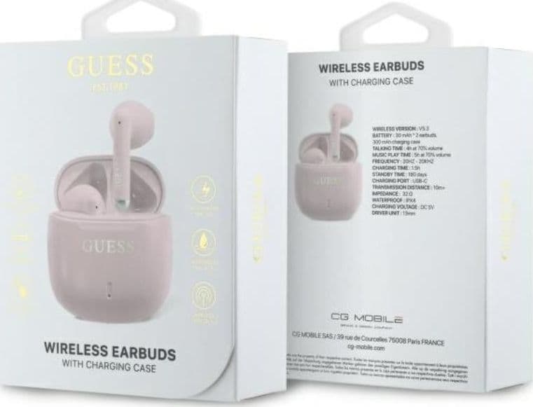 Guess Printed Classic Logo - Bluetooth TWS Headphones + Charging Case (Pink) - 4