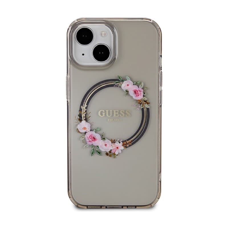 Guess IML Flowers Wreath MagSafe - Case iPhone 15 (Black) - 3