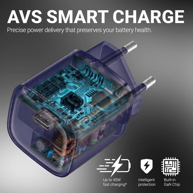 Crong NEO GaN Charger - Caricabatterie USB-C 40W PD con AVS (Blu navy) - 4
