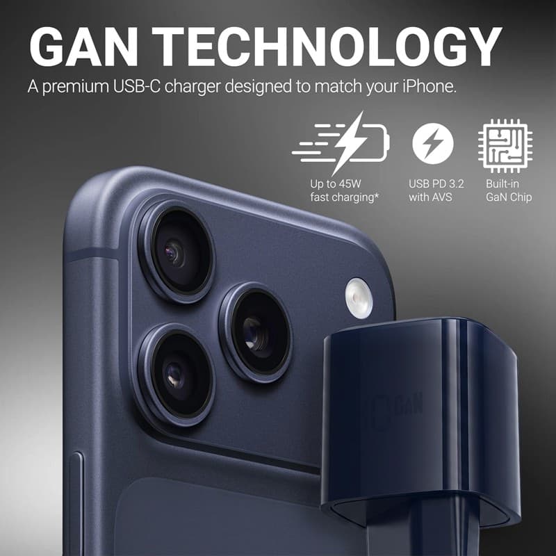Crong NEO GaN Charger - Caricabatterie USB-C 40W PD con AVS (Blu navy) - 6