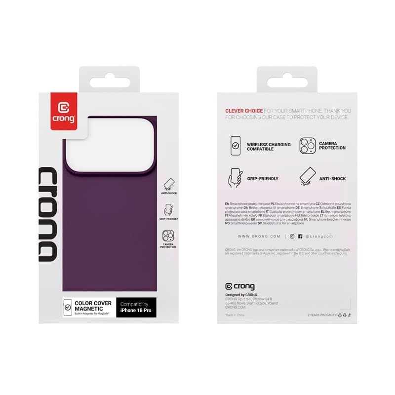Cover magnetica Crong Color - Custodia MagSafe per iPhone 18 Pro / 17 Pro (Prugna) - 5