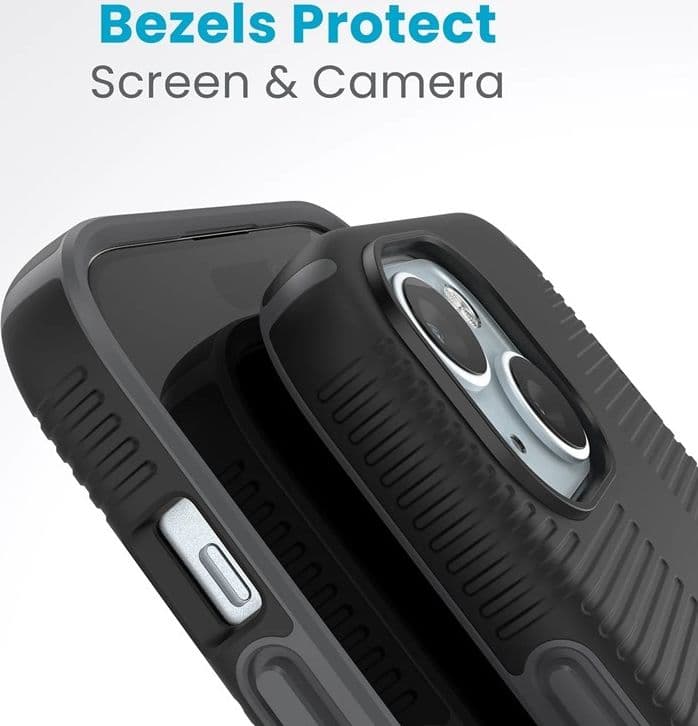 Speck Candyshell Grip MagSafe - Custodia per iPhone 17e / 16e / 15 / 14 / 13 (Nero / Grigio Ardesia) - 3