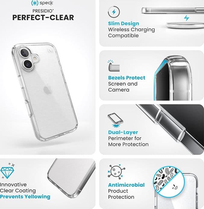 Speck Presidio Perfect-Clear - Custodia per iPhone 16 (trasparente) - 6