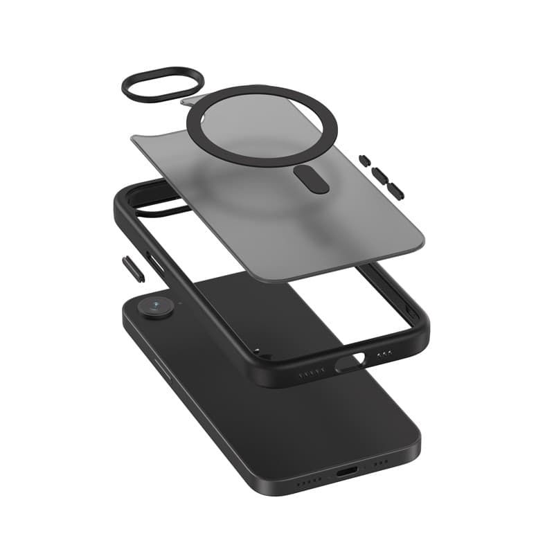 Crong Hybrid Frost MAG Cover - Custodia MagSafe per iPhone 16e (Nero) - 2