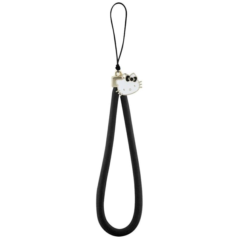 Hello Kitty Nylon Cord Kitty Head - Phone Charm (Black)