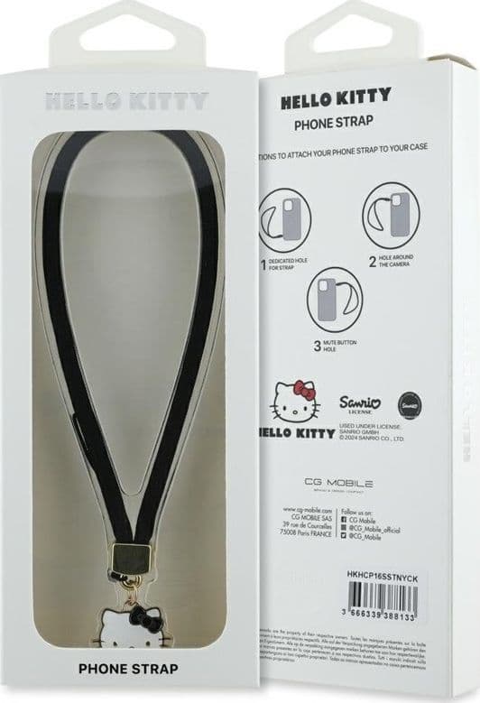 Hello Kitty Nylon Cord Kitty Head - Phone Charm (Black) - 3