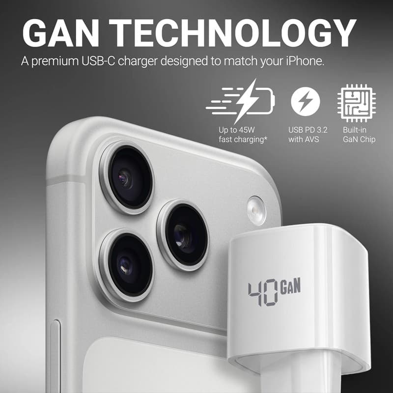 Crong NEO GaN Charger - Caricabatterie USB-C 40W PD con AVS (bianco) - 7