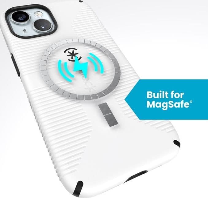 Speck Candyshell Grip MagSafe - Custodia per iPhone 17e / 16e / 15 / 14 / 13 (bianco / nero) - 4