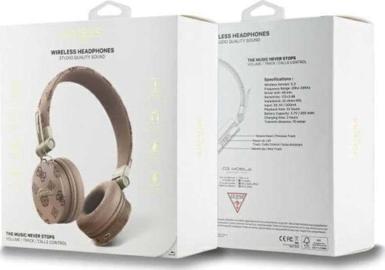 Guess Peony Script Round Shape - Wireless Over-Ear Bluetooth ENC Headphones (Brown) - 4