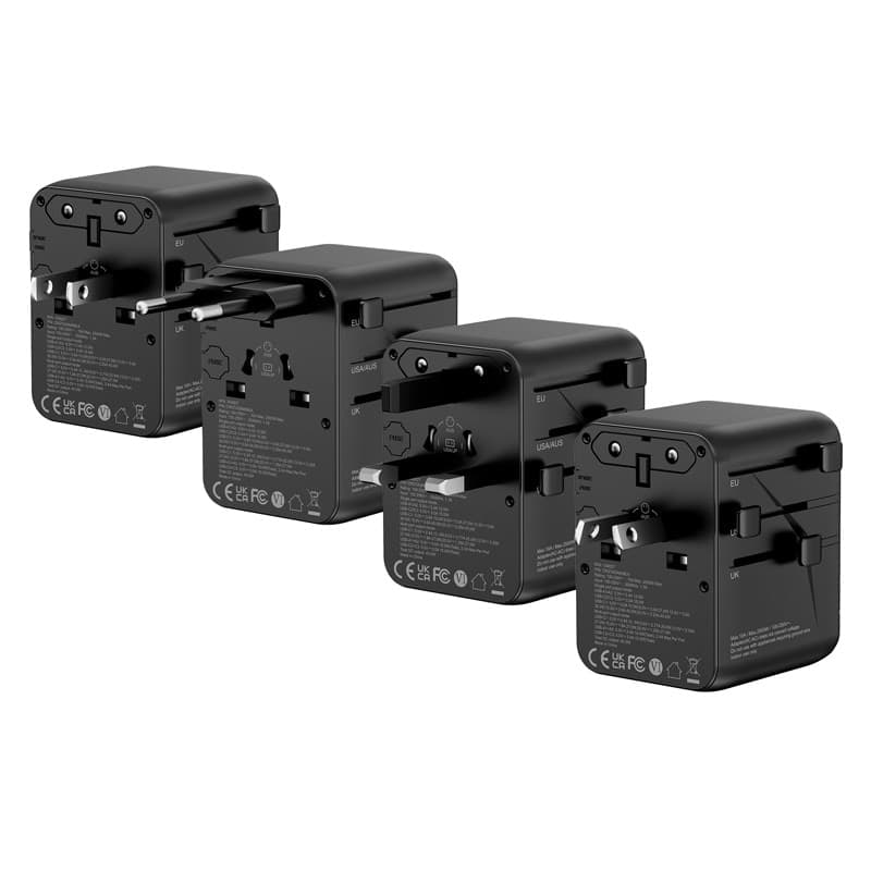 Adattatore da viaggio universale Crong One World – Adattatore da viaggio GaN universale 45W per Regno Unito/UE/USA/AU (nero) - 7