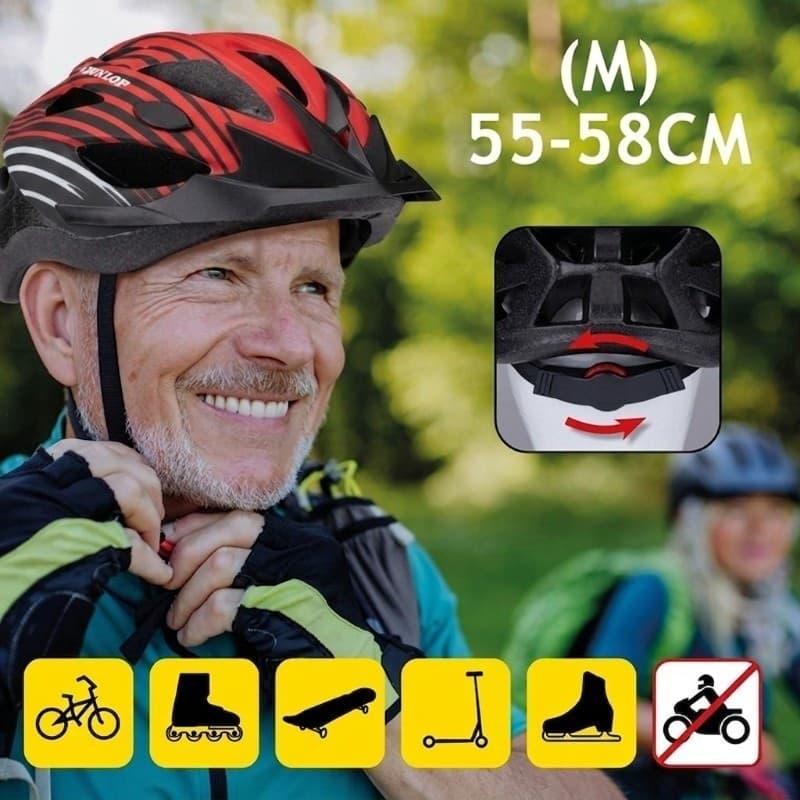 Dunlop - Casco da MTB regolabile, taglia M 55-58 cm (rosso-nero) - 4