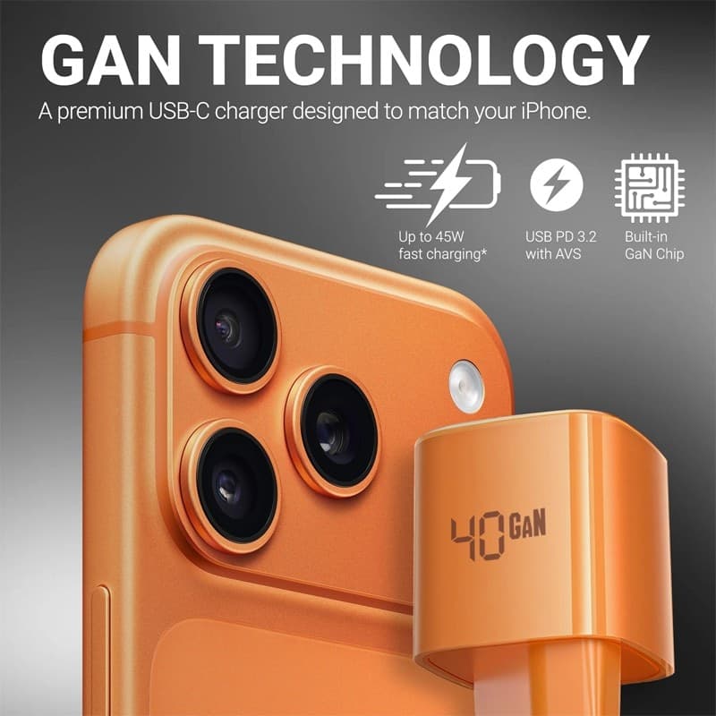 Caricabatterie Crong NEO GaN - Caricabatterie USB-C 40W PD con AVS (Arancione) - 6