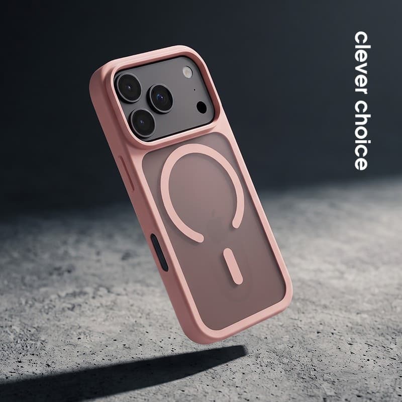 Crong Hybrid Matte Magnetic - Custodia MagSafe per iPhone 18 Pro / 17 Pro (Rosa) - 3