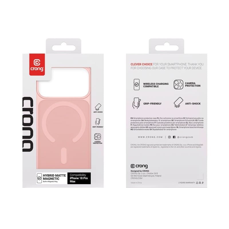 Crong Hybrid Matte Magnetic - Custodia MagSafe per iPhone 18 Pro Max / 17 Pro Max (Rosa) - 6