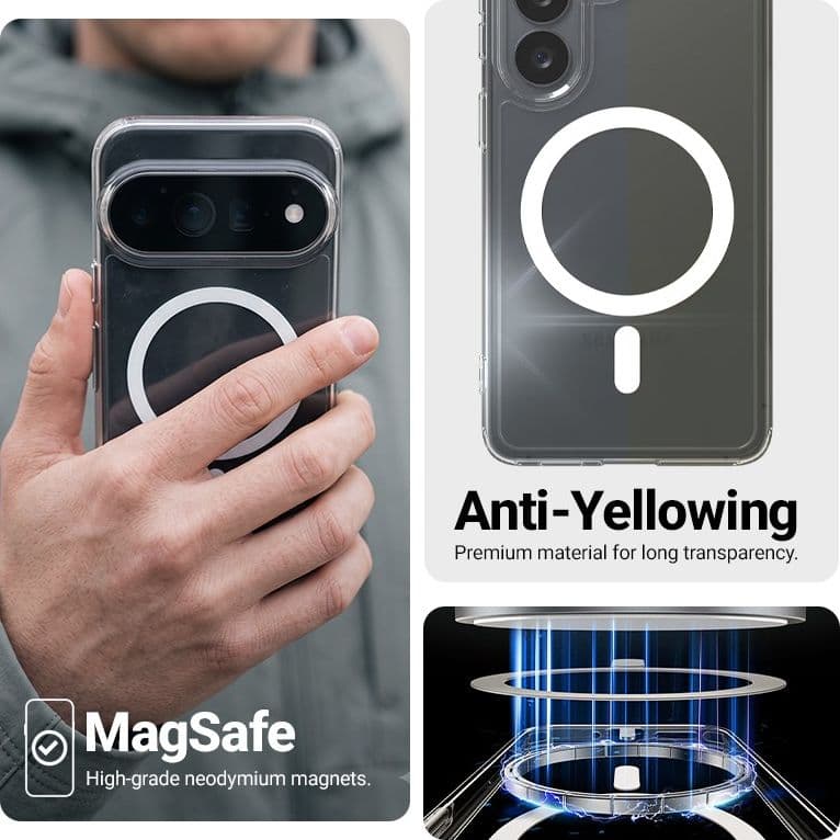 Crong Hybrid Clear Magnetic - Custodia MagSafe per Google Pixel 11 (Trasparente) - 6