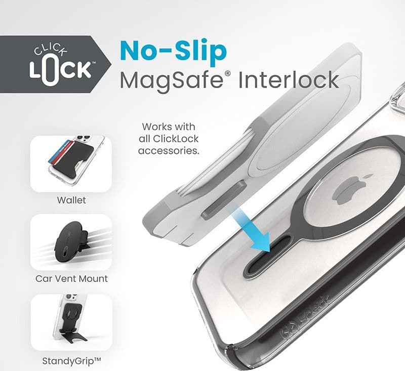 Speck Presidio Perfect-Clear ClickLock & MagSafe - Custodia per iPhone 16e / iPhone 15 / iPhone 14 / iPhone 13 (Trasparente / Ne - 2