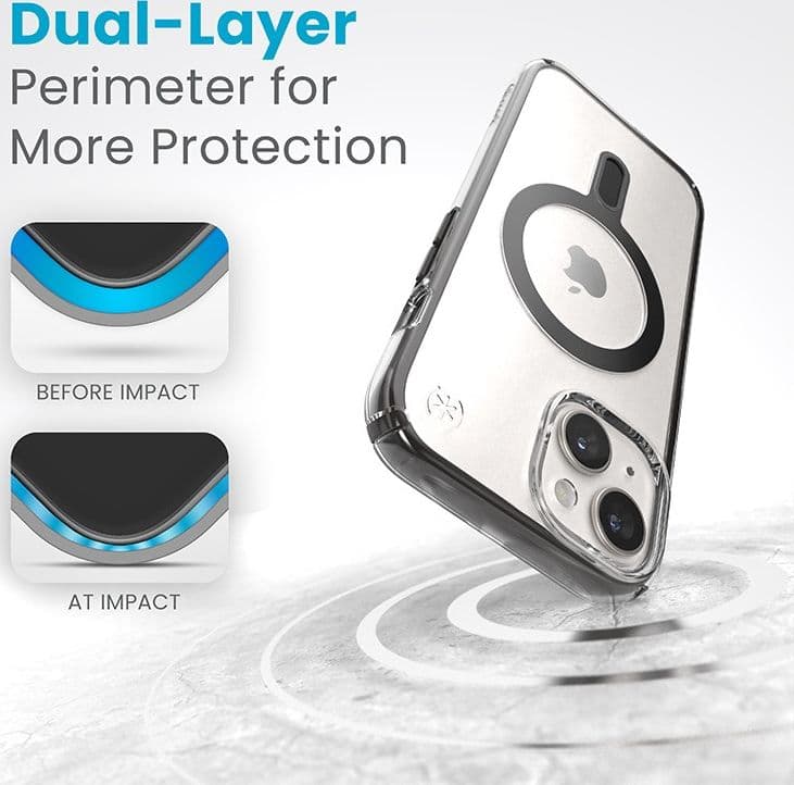 Speck Presidio Perfect-Clear ClickLock & MagSafe - Custodia per iPhone 16e / iPhone 15 / iPhone 14 / iPhone 13 (Trasparente / Ne - 3