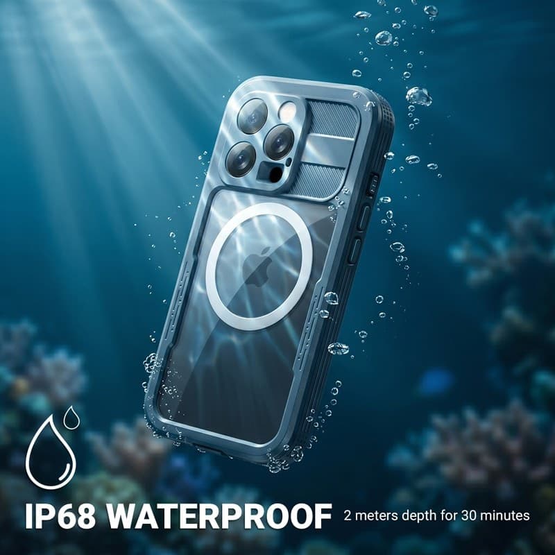 Crong Seal Cover - Custodia impermeabile IP68 per iPhone 16 Pro (Marine) - 2